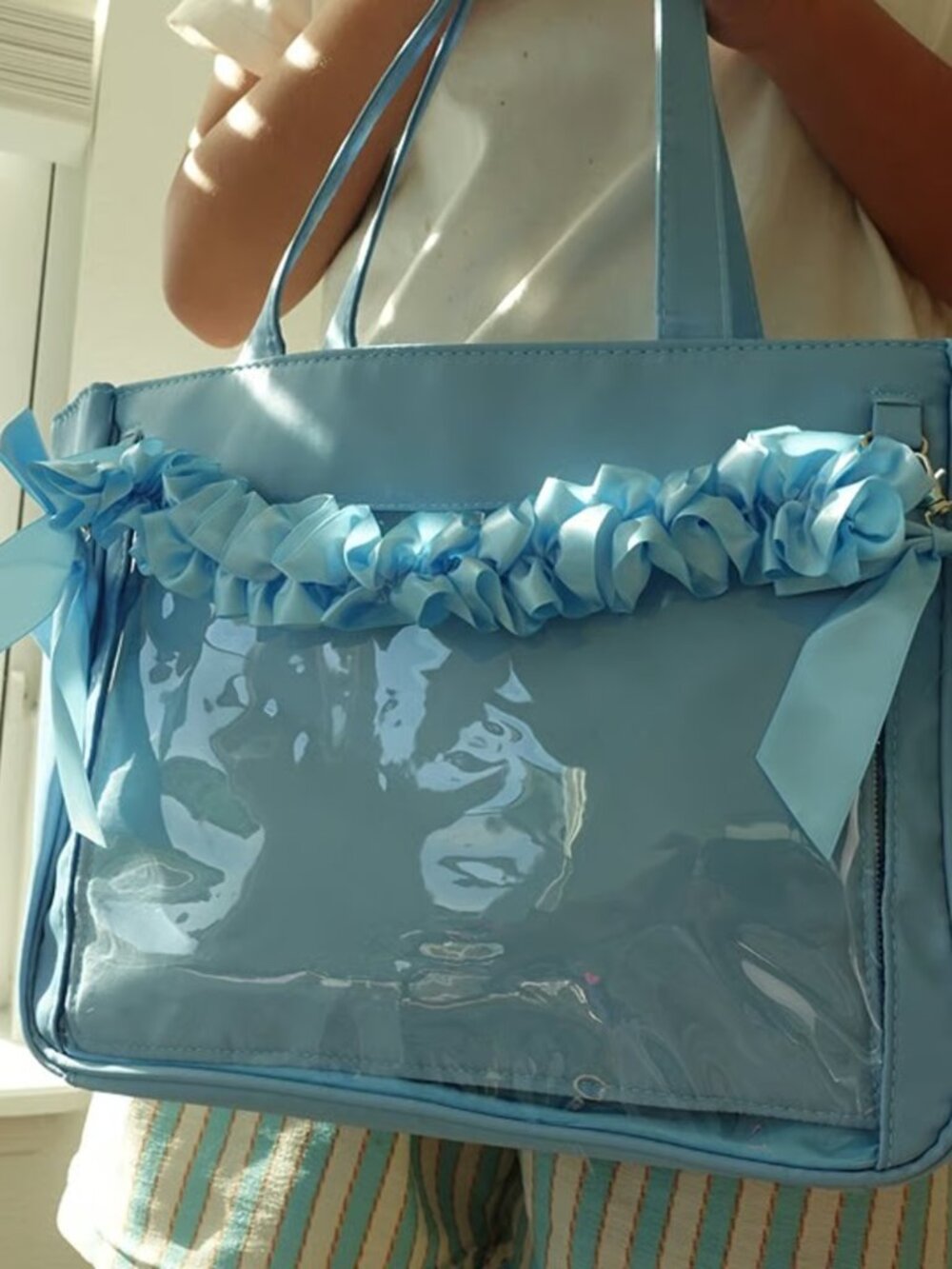 BLUE Y2K Kawaii Tote Ita Bag with Insert, Large Cute Shoulder Itabag, Pin bags